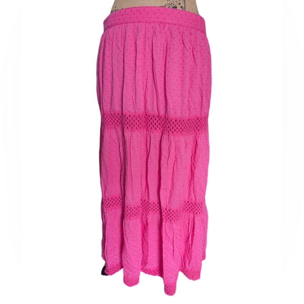 Vtg Y2K Coquette Bubblegum Pink Tiered Textured Cutout Maxi Skirt Size Large